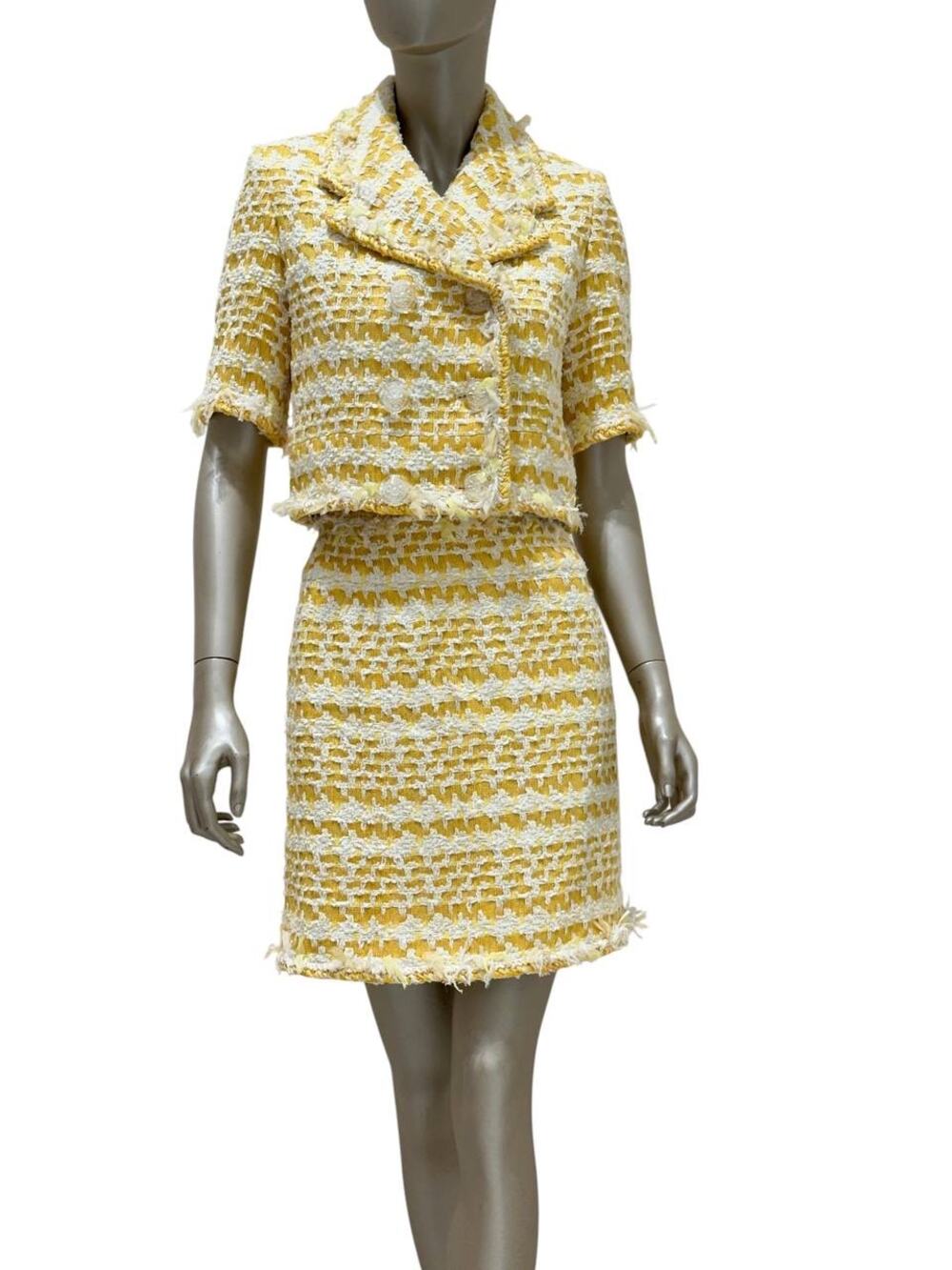 CHANEL SS18 Yellow Tweed Skirt Suit by Karl Lagerfeld Sz.36
